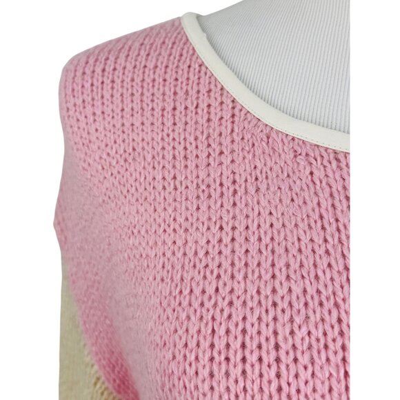 Vtg Y2K Nasty Gal Chunky Pink & Cream Boxy Relaxed Knit Sweater | Soft Girl Twee - Picture 5 of 16